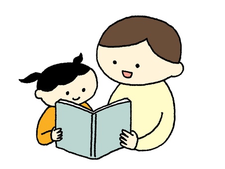 お父さんと本を読む女の子 お父さんと本を読む女の子 親子,子供,子ども,幼児,幼稚園,保育園,小学生,家族,父,母のイラスト素材
