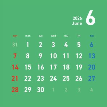 2026カレンダーC1 6月 243 カレンダー,2026年,6月,水無月,june,令和8年,日曜始まり,スケジュール,1年,月のイラスト素材