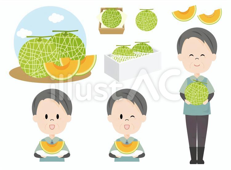 農家の男性　メロン メロン,春,フルーツのイラスト素材