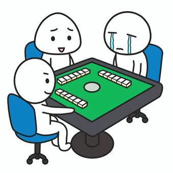 麻雀を楽しむ３人の棒人間（三麻） 麻雀,三人麻雀,三麻,サンマ,麻雀卓,卓,自動麻雀卓,牌,健康麻雀,趣味のイラスト素材