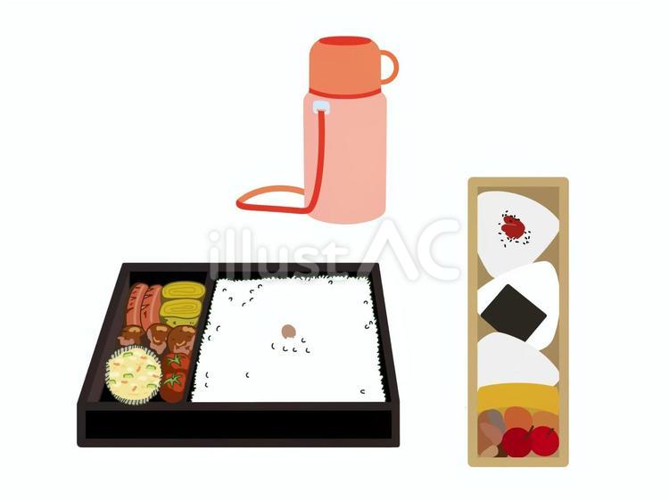 お弁当＆水筒 お弁当,水筒,おにぎりのイラスト素材