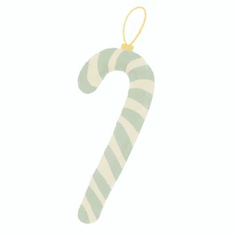 クリスマスオーナメント　ステッキ（緑） ステッキ,クリスマス,オーナメント,冬,手描き,水彩のイラスト素材
