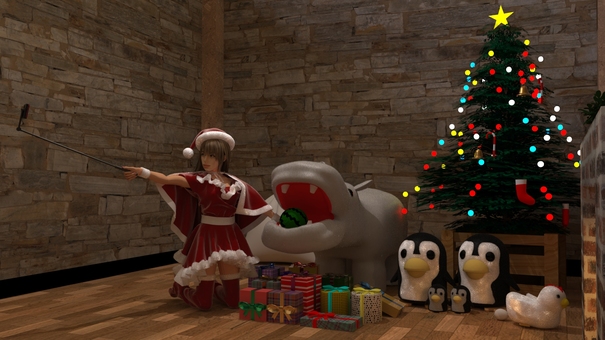 クリスマス2-3 サンタ,ぬいぐるみ,プレゼントのイラスト素材