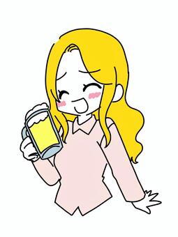 ビールを持つ女性 デフォルメ,シンプル,透過,女性,ビール,飲み会,飲酒,笑顔,ブラウスのイラスト素材