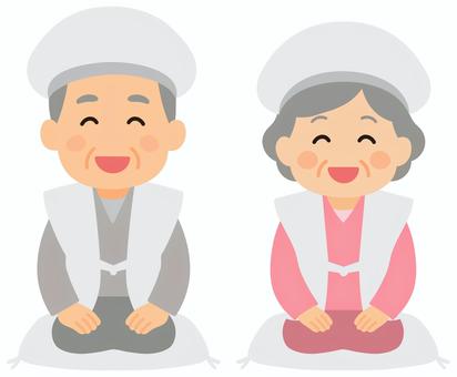 白寿（男性・女性） 白寿,白寿祝い,男性,女性,おじいちゃん,おばちゃん,じぃじ,ばぁば,笑顔,ニコニコのイラスト素材