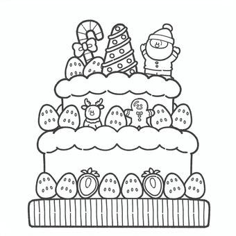 クリスマスケーキの白黒手描きイラスト クリスマスケーキ,白黒,クリスマス,モノクロ,手描き,かわいい,ホールケーキ,挿絵,12月,ケーキのイラスト素材