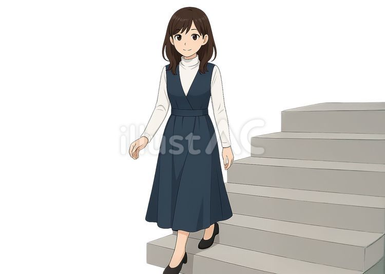 階段を下りる女性イラスト - No: 26504432｜無料イラスト・フリー素材なら「イラストAC」