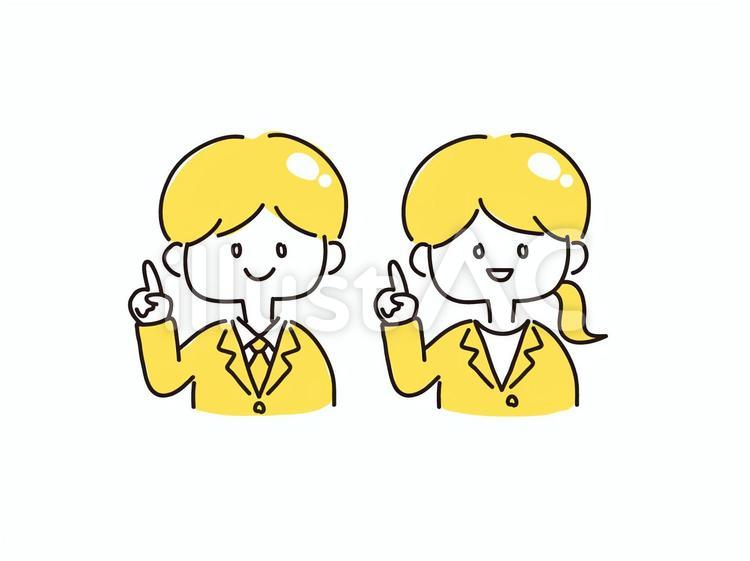 指差しをするビジネスマン（黄色） 指差し,男性,女性のイラスト素材