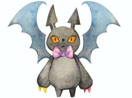 【水彩】悪魔1 悪魔,悪役,悪者,鬼,動物,ハロウィン,リボン,蝶結び,キャラクター,ワンポイントのイラスト素材
