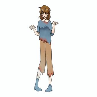ハロウィン(ゾンビ) 女の子,ゾンビ,可愛い,手書き,ハロウィン,仮装のイラスト素材
