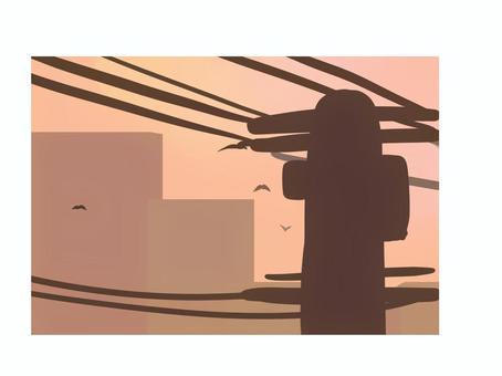 夕方の電柱 夕方の電柱 電柱,夕方,風景,シンプル,カラス,鳥影のイラスト素材