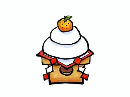 鏡餅　水彩カラーイラスト 鏡餅,鏡もち,みかん,オレンジ,正月,お供え,年賀状,新年,新春,手書きのイラスト素材