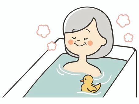 お風呂に入るおばあさん お風呂,風呂,入浴,湯船,浸かる,おばあさん,リラックス,健康,休日,休憩のイラスト素材