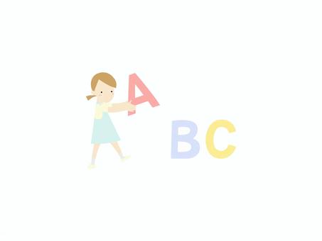 英語を学ぶ少女のミニマル 英語,少女,学習,勉強,アルファベット,カラー,ミニマルのイラスト素材