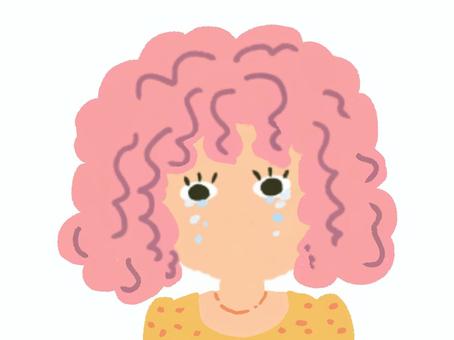 泣く女の子 人,女の子,女性,カーリーヘア,ピンク,ヘアカラー,ふわふわ,涙,悲しい,泣くのイラスト素材