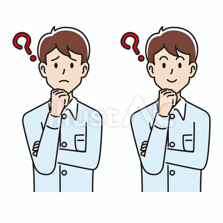 悩んだり考えたりする男性 疑問,考える,悩むのイラスト素材