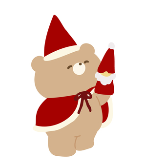 クリスマス衣装を着たくまさんとサンタさん くま,動物,かわいい,クリスマス,衣装,イベント,行事,冬,帽子,飾りのイラスト素材