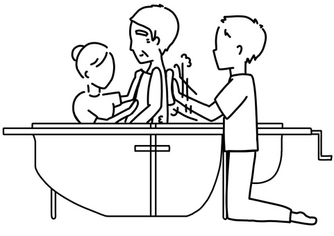 Illustration, visiting bathing, old man, care, 