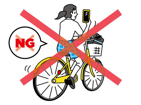 スマホを見ながら自転車に乗る学生NG スマホを見ながら自転車に乗る学生NG 自転車,スマホ,通学,学生,ながらスマホ,道路交通法,よそ見,事故,違反,危険のイラスト素材