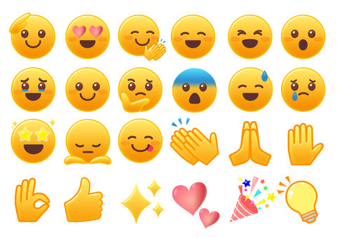 かわいい絵文字アイコンセット 感情,絵文字,表情セット,顔アイコン,リアクションのイラスト素材