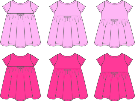 子供ワンピース ピンクと赤 ピンク,赤,子供服,ワンピース,半袖,ギャザー,フレア,ファッション,アパレル,絵型のイラスト素材