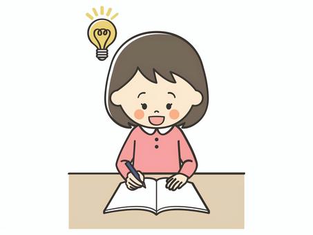 問題が解ける女の子 勉強,宿題,学習,アイデア,思いつく,メモ,解決,問題,わかる,理解のイラスト素材