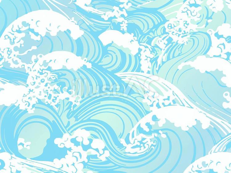 手描き風・和風な荒れる海の背景イラスト 海,背景,波のイラスト素材