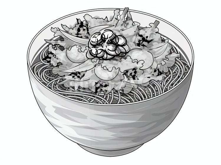 かき揚げ天そば そば,かき揚げ天,白黒のイラスト素材