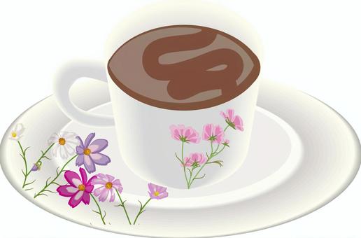コーヒー花柄カップ コーヒーカップ,花柄,コーヒー,ブラック,エレガント,コップ,皿,陶器,食器,立体のイラスト素材