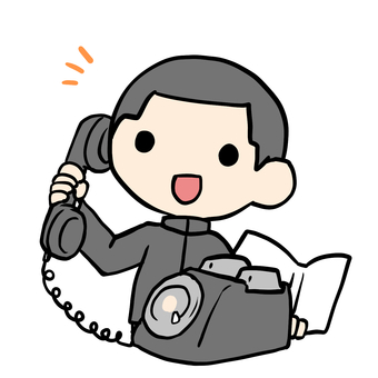 黒電話をかける学生少年 学生,黒電話,通話,話,家電,ダイヤル式,注文,アナログ,発注,電話のイラスト素材