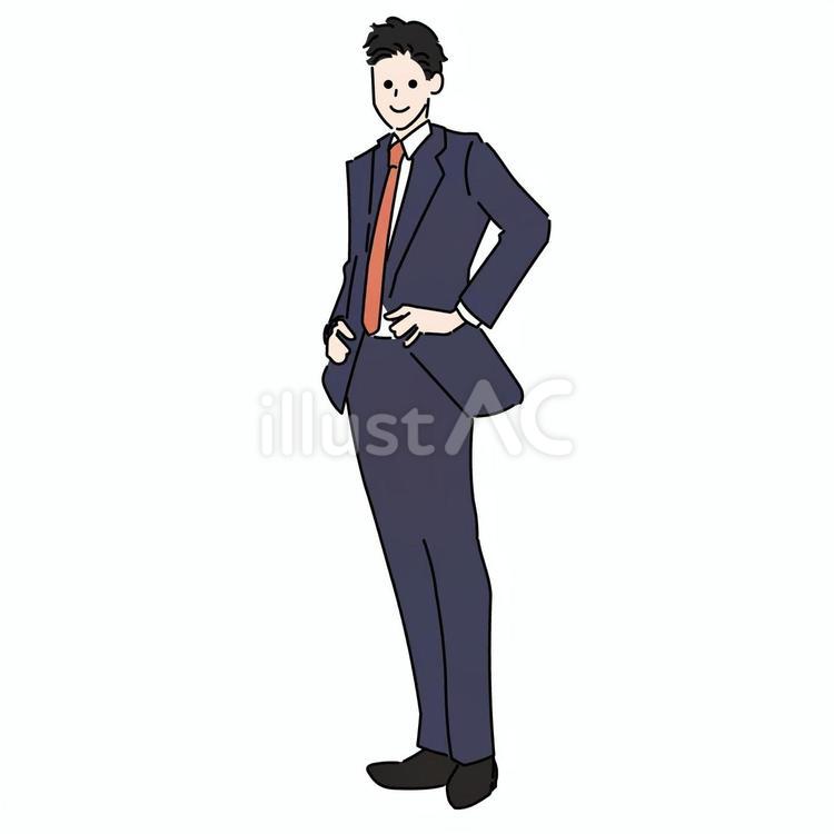 爽やかなスーツ姿の男性 男性,仁王立ち,全身のイラスト素材