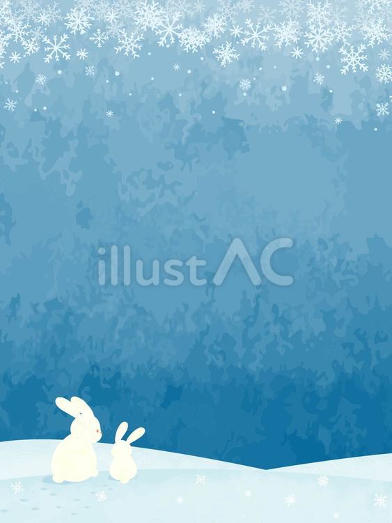 ウサギの親子と雪景色 冬,雪の結晶,背景のイラスト素材