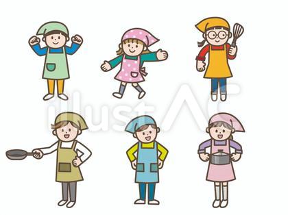 エプロンの小学生
