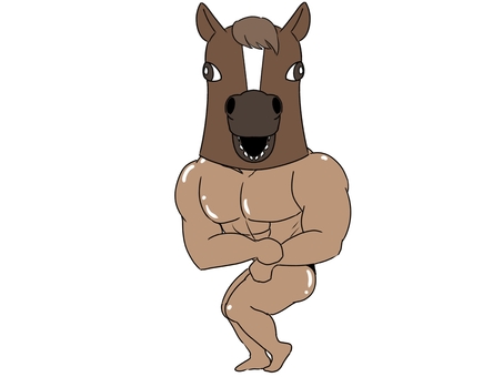 馬のかぶりもの マッチョ 日焼け５ ボディビルダー,日焼け,筋肉,男性,マッチョ,ムキムキ,フィットネス,トレーニング,スポーツ,ポーズのイラスト素材