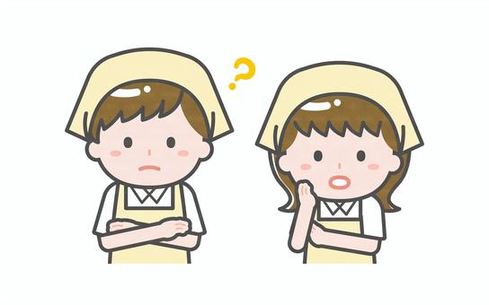 ミニ_2人_ハウスキーパーの男女04 男性,女性,大人,職業,ハウスキーパー,仕事,アルバイト,家事,スタッフ,エプロンのイラスト素材