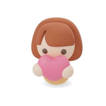 ハートを持つ女の子 3dcg,3d,クレイ風,立体,ハート,love,心,気持ち,メンタルヘルス,心の健康のイラスト素材