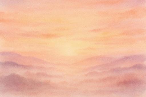 柔らかい水彩昼の霧空・穏やか背景素材