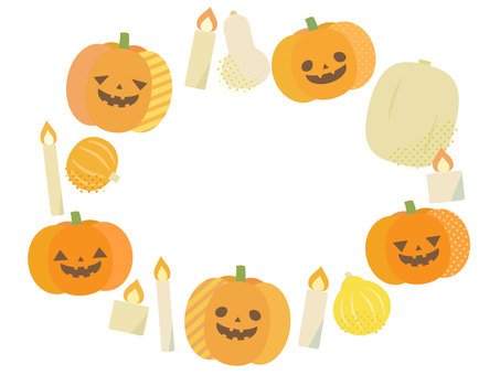 ハロウィンかぼちゃとロウソクフレーム ハロウィン,ジャック・オー・ランタン,かぼちゃ,ロウソク,フレーム,円形,丸,飾り枠,背景,素材のイラスト素材