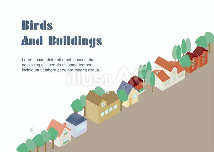 鳥と建物(右下位置) 都市,都市開発,都市計画のイラスト素材