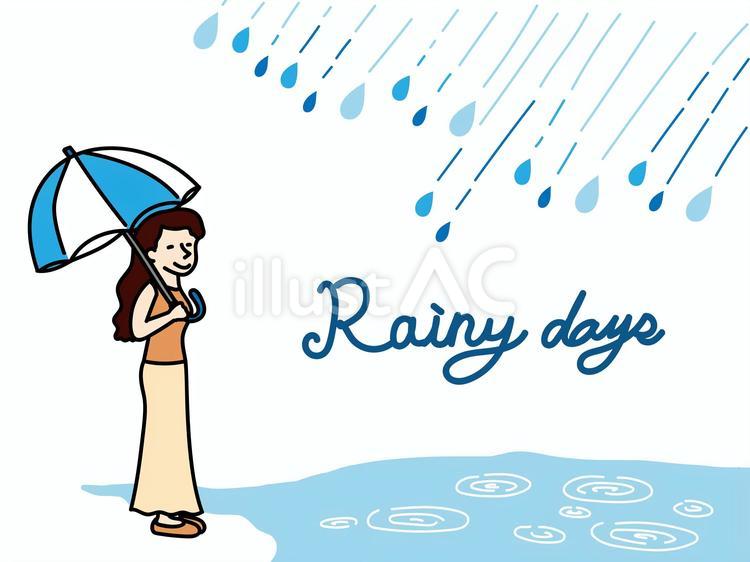 梅雨　傘をさす女性のイラスト 雨,傘,梅雨のイラスト素材