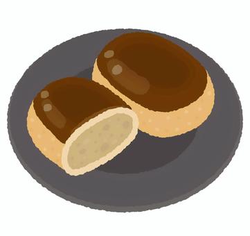 皿にのった栗まんじゅう 栗饅頭,まんじゅう,栗まん,茶菓子,和菓子,お菓子,栗,栗あんのイラスト素材