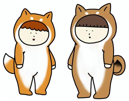 柴犬の着ぐるみを着た人 柴犬,着ぐるみ,コスプレ,犬,人物,手書き,しばいぬのイラスト素材