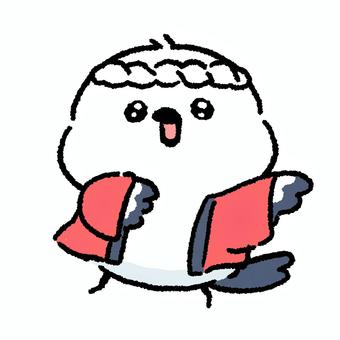 シマエナガ_半被を着て踊る_02 シマエナガ,鳥,動物,手描き,ラフ,半被,夏,踊る,夏祭り,踊りのイラスト素材