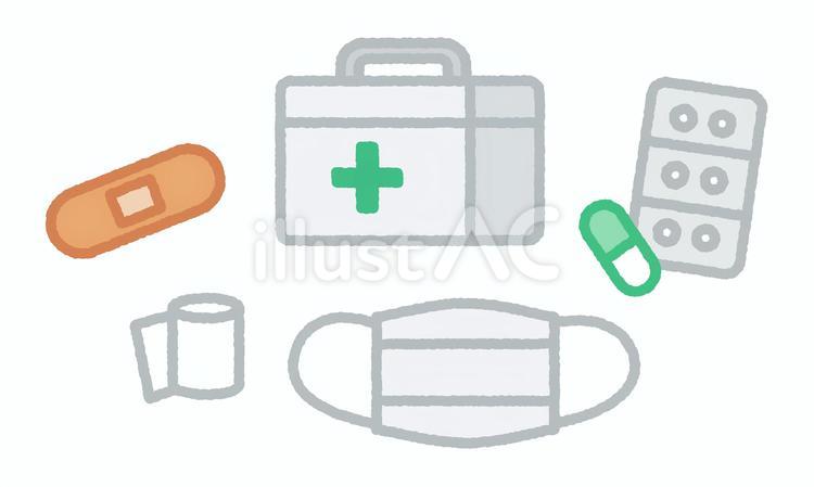 救急箱と薬・衛生用品 救急,医療,救急箱のイラスト素材