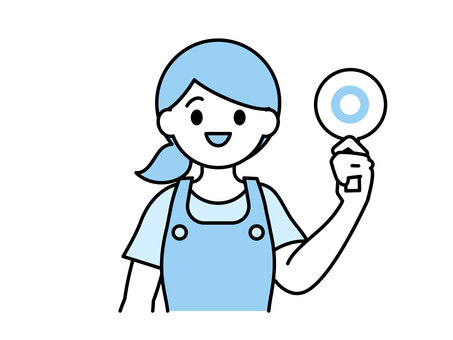 丸を見せるエプロン姿の女性03 丸を見せるエプロン姿の女性03 人物,女性,エプロン,クイズ,丸,○,保育士,幼稚園教諭,管理栄養士,介護士のイラスト素材