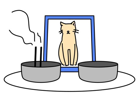 亡くなった猫に線香　カラー 猫,遺影,ペット,線香,カラーのイラスト素材