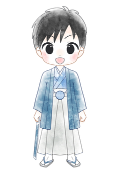 七五三のかわいい男の子のイラスト 七五三,三歳,五歳,かわいい,男の子,千歳飴,お祝い,袴,袴着,和装のイラスト素材