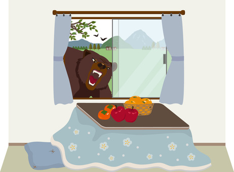 家の中を覗くアーバンベア　ブルー系 アーバンベア,熊,ツキノワグマ,ヒグマ,覗く,見る,狙う,怖い,恐怖,被害のイラスト素材