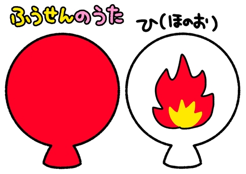 ふうせんのうた　赤　火　炎　ペープサート ふうせんのうた,ペープサート,赤,火,かわいい,知育,保育園,幼稚園,イラスト,素材のイラスト素材