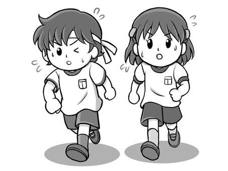 マラソン大会素材（グレー） 小学生,小学校,男子,男の子,男児,女子,女の子,女児体育,マラソン,マラソン大会のイラスト素材